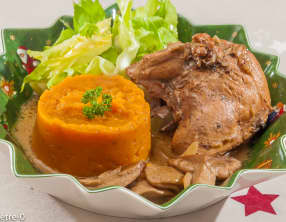 Faisan aux cèpes, purée de patate douce, sauce au cidre