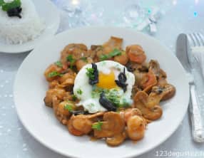 Saint jacques aux œufs pochés et champignons de Dali