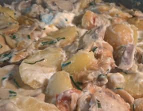 Poêlée de pomme de terre et champignon, ail et ciboulette