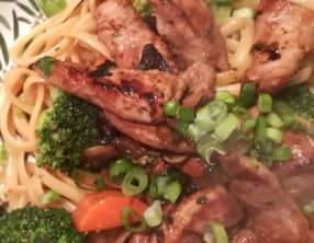 Poêlée de spaghettis et aiguillettes de canard