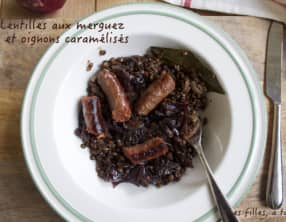 Lentilles aux merguez et oignons caramélisés