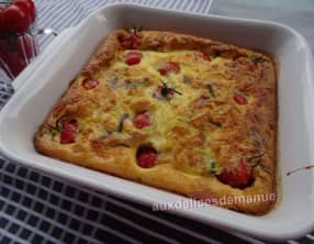 Flan au poulet fumé et tomates cerises