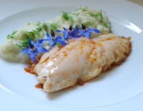 Barbarin fleuri, purée aux fenouils