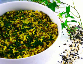 Riz, lentilles et épinards au curry-coco