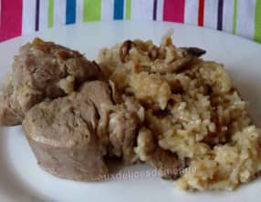 Filet mignon de porc aux champignons et riz