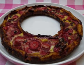 Flan aux fraises et pépites de chocolat