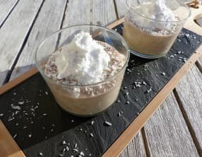Crème dessert banane-chocolat blanc, chantilly coco