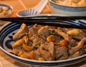 Filet mignon de porc sauté aux noix de cajou