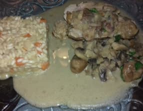 Filet mignon de veau aux marrons, champignons, sauce crémeuse au Cognac