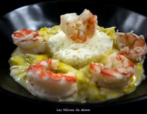 Scampi aux poireaux