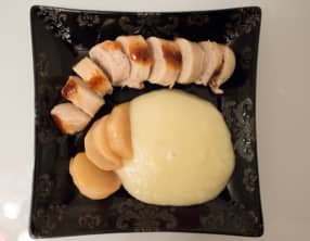 Boudin blanc, navets caramélisés et purée