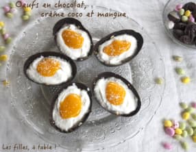 Oeufs en chocolat, crème coco et mangue