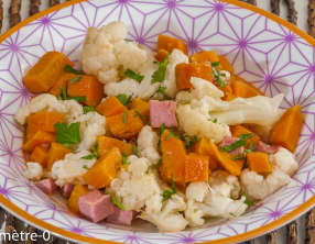 Salade de chou fleur à la patate douce et au jambon blanc