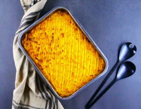 Parmentier au pulled pork, patate douce et curcuma