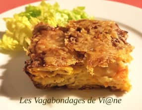 Gâteau invisible pommes de terre, potimarron, chèvre et chorizo