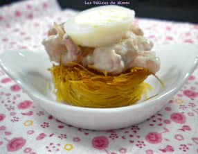 Petits nids de cheveux d’ange aux crevettes grises