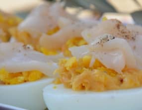 Oeuf mimosa aux saint-jacques fumées