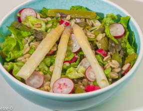 Salade de blé aux asperges, chou fleur et radis