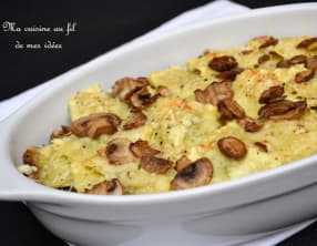 Gratin de raviolis ricotta-basilic aux champignons de Paris