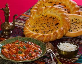 Naan Roghan bread et poulet Tikka massala