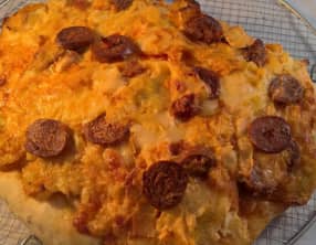 Focaccia poireaux, chorizo et gruyère