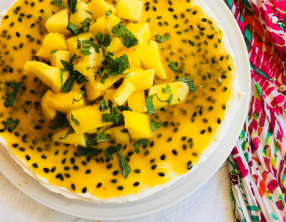 Cheesecake tropical, fruits de la passion et mangue