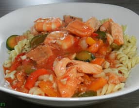 Pâtes aux saveurs de la mer et aux légumes du sud