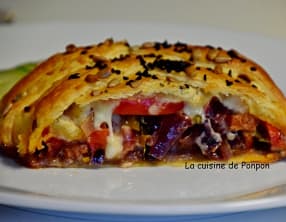 Feuilleté tressé oignon poivron et chorizo