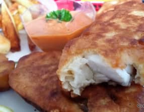 Fish and Chips avec poisson maigre Corvina Rex
