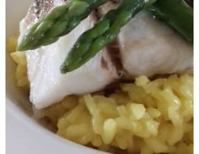 Risotto au safran corvina Rex et asperges vertes