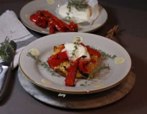 Galettes de légumes aux poivrons rôtis et au chèvre