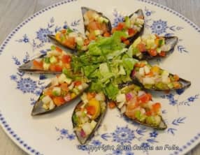 Moules d'Espagne en Tapas aux piment doux, poivrons rouge, fenouil,tomates et vinaigrette aux Xérès
