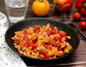 Salade de haricots blancs, chorizo, tomate et poivron