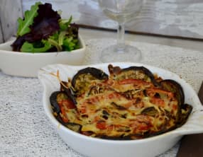 Gratin d’aubergines et tomates à la béchamel