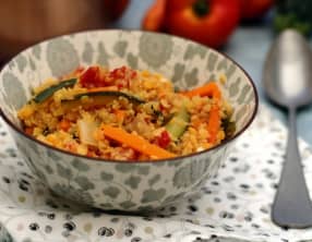 One pot quinoa, lentilles corail, carotte, courgette et tomate