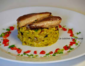 Risotto aux champignons des bois accompagné de sardines à l'huile d'olive