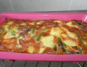 Terrine aux oeufs pomme de terre-haricots et lardons