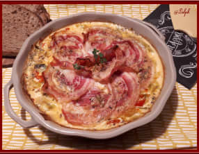 Flan de poireaux et poivrons à la Pancetta