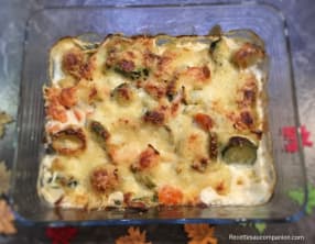 Gratin de saumon aux légumes pommes de terre carottes courgettes poireaux
