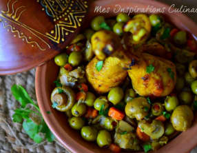 Tajine de pilons de poulet aux olives champignons et carottes