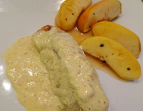 Dos de cabillaud sauce moutarde et pommes épicées
