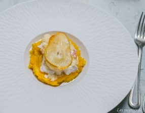 Cabillaud, sauce au beurre blanc gingembre et poire et sa purée de potimarron