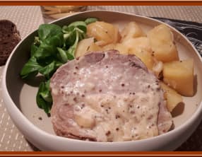 Rôti de porc aux échalotes et moutarde à la cocotte.