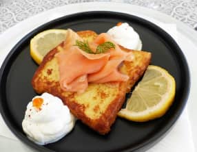 Brioche perdue au saumon fumé, chantilly raifort vodka