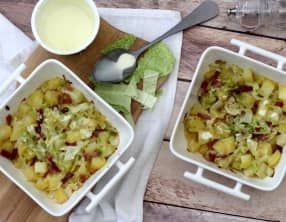 Gratin de pommes de terre et chou au bacon et cancoillotte