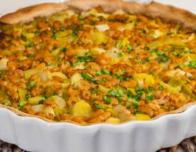 Tarte aux poireaux et aux crevettes