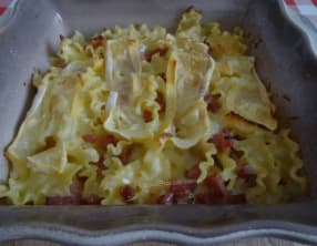 Pâtes aux lardons et crème de Reblochon, gratinées