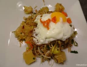 Riz au wok aux choux de Bruxelles, piment et ananas