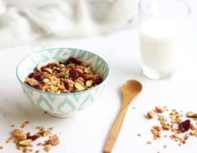 Granola maison aux cacahuètes, pistaches et cranberries