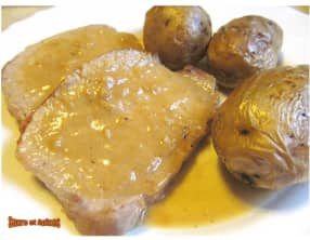 Rôti de porc aux pommes de terre sauce à la cancoillotte